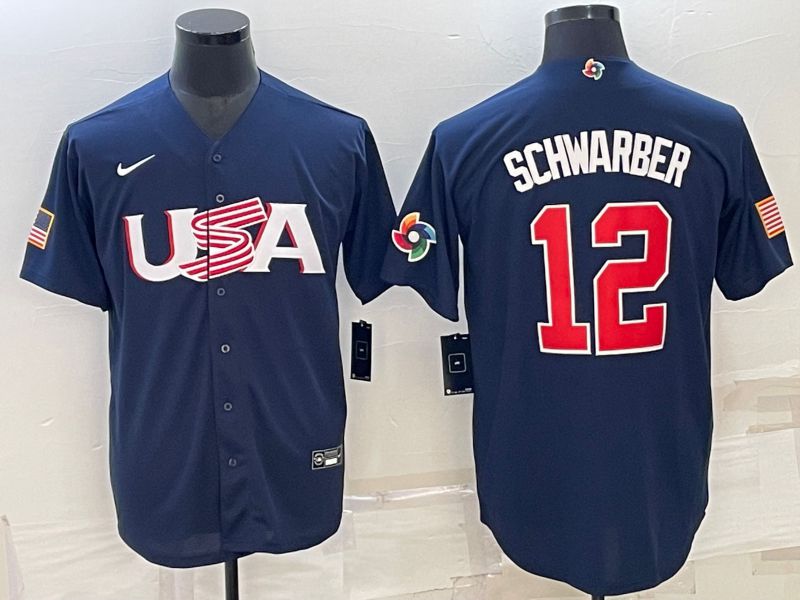Men 2023 World Cub USA #12 Schwarber Blue Nike MLB Jersey7->more jerseys->MLB Jersey